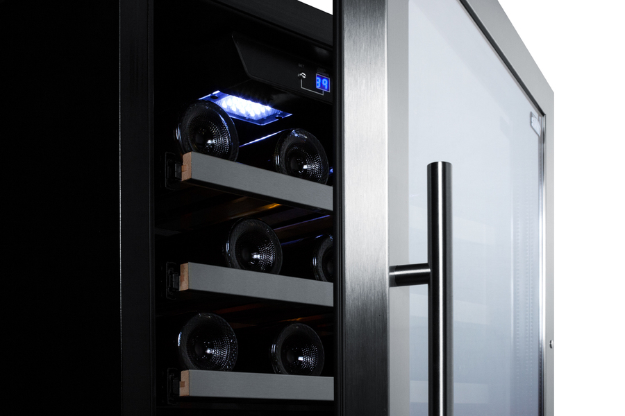 Summit SWC1380D 24 Dual Zone Wine Cooler with 122 Bottle Capacity LED Lighting Factory Installed Lock Active Carbon Filter in Stainless